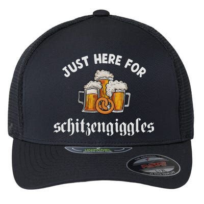 Just Here For Schitzengiggles Oktoberfest Drinking Team Flexfit Unipanel Trucker Cap