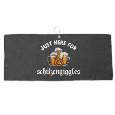 Just Here For Schitzengiggles Oktoberfest Drinking Team Large Microfiber Waffle Golf Towel