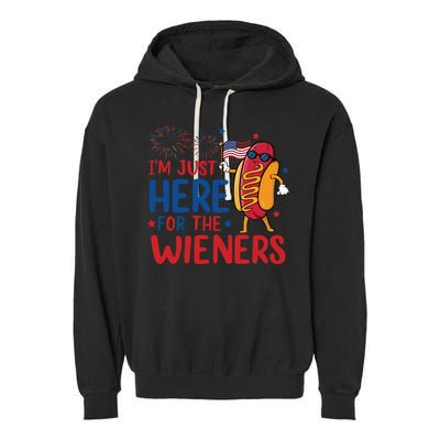 Just Here For The Wieners Garment-Dyed Fleece Hoodie