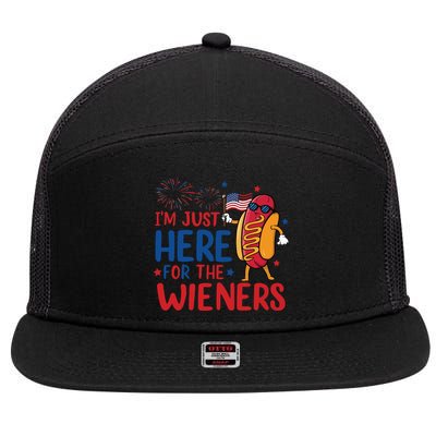 Just Here For The Wieners 7 Panel Mesh Trucker Snapback Hat