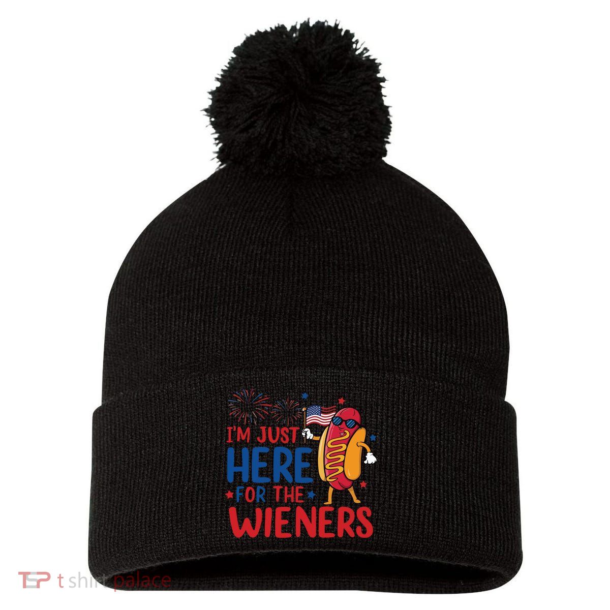 Just Here For The Wieners Pom Pom 12in Knit Beanie