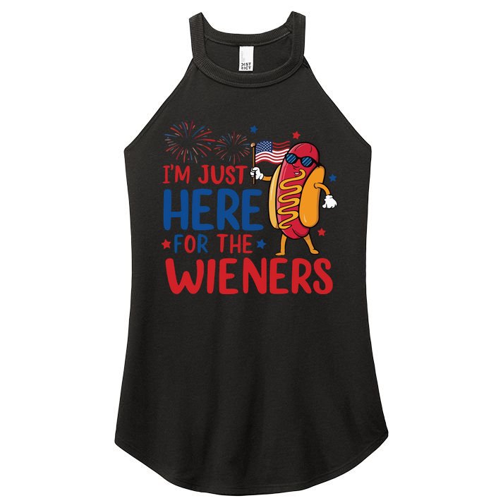Just Here For The Wieners Women's Perfect Tri Rocker Tank
