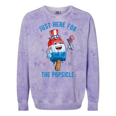 Just Here For The Popsicle 4th Of July Funny Festive Colorblast Crewneck Sweatshirt