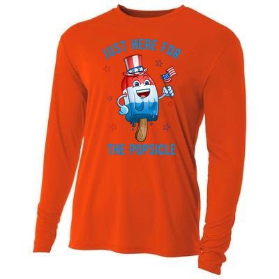 Just Here For The Popsicle 4th Of July Funny Festive Cooling Performance Long Sleeve Crew