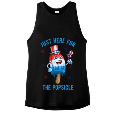 Just Here For The Popsicle 4th Of July Funny Festive Ladies PosiCharge Tri-Blend Wicking Tank