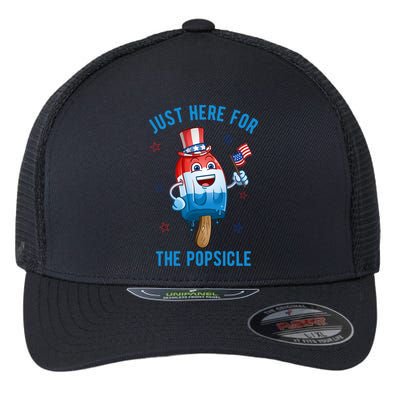 Just Here For The Popsicle 4th Of July Funny Festive Flexfit Unipanel Trucker Cap