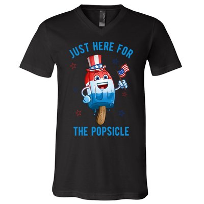 Just Here For The Popsicle 4th Of July Funny Festive V-Neck T-Shirt