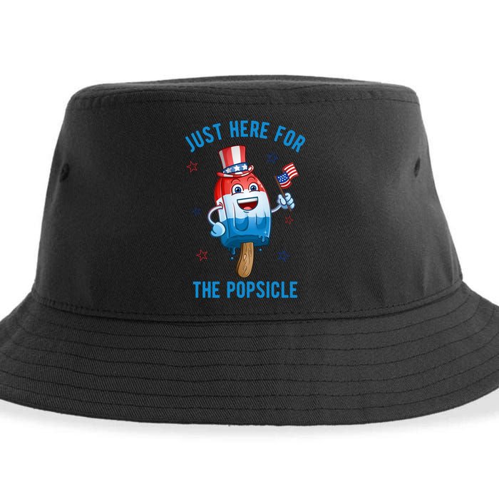 Just Here For The Popsicle 4th Of July Funny Festive Sustainable Bucket Hat