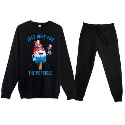 Just Here For The Popsicle 4th Of July Funny Festive Premium Crewneck Sweatsuit Set