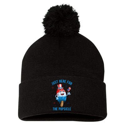 Just Here For The Popsicle 4th Of July Funny Festive Pom Pom 12in Knit Beanie