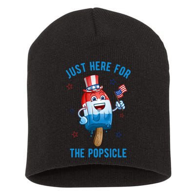Just Here For The Popsicle 4th Of July Funny Festive Short Acrylic Beanie