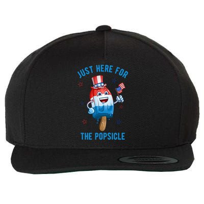 Just Here For The Popsicle 4th Of July Funny Festive Wool Snapback Cap
