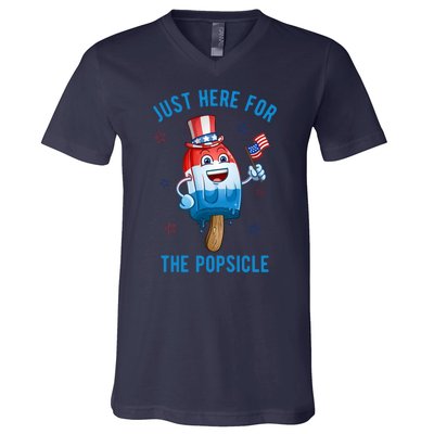 Just Here For The Popsicle 4th Of July Funny Festive V-Neck T-Shirt