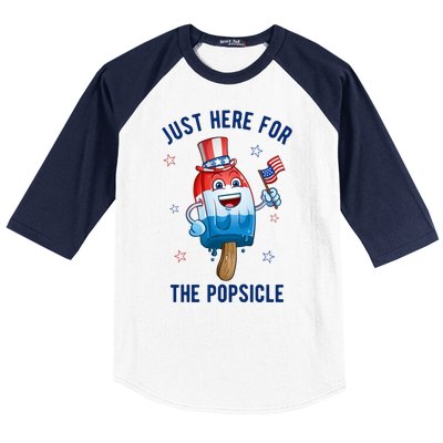 Just Here For The Popsicle 4th Of July Funny Festive Baseball Sleeve Shirt