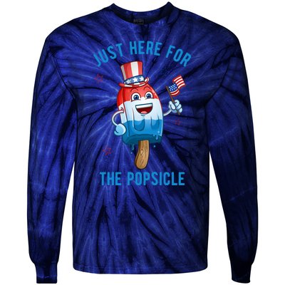 Just Here For The Popsicle 4th Of July Funny Festive Tie-Dye Long Sleeve Shirt