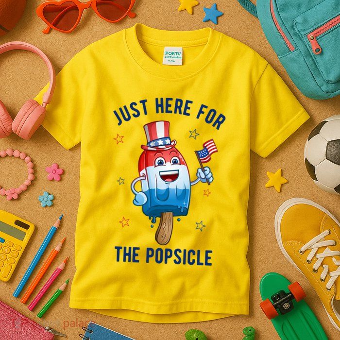 Just Here For The Popsicle 4th Of July Funny Festive Kids T-Shirt