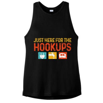Just Here For The Hookups Motorhome Camping RV Ladies PosiCharge Tri-Blend Wicking Tank
