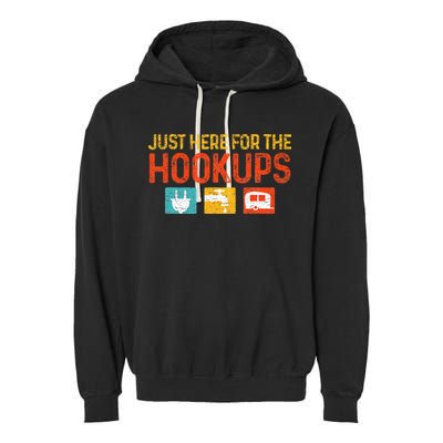 Just Here For The Hookups Motorhome Camping RV Garment-Dyed Fleece Hoodie