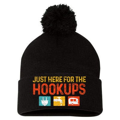Just Here For The Hookups Motorhome Camping RV Pom Pom 12in Knit Beanie
