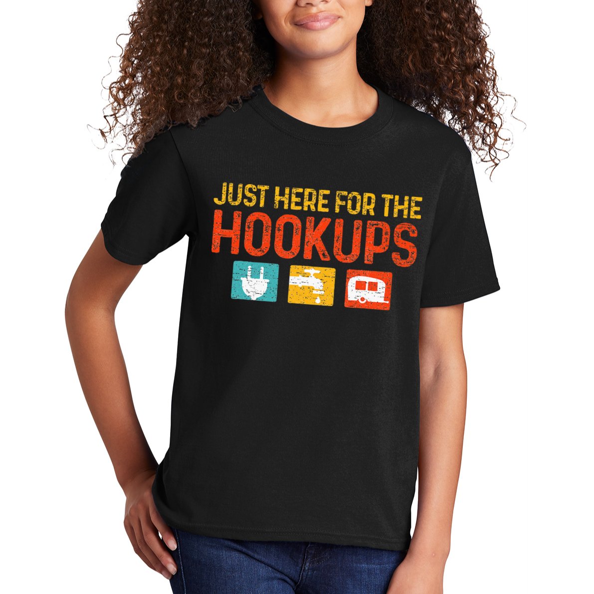 Just Here For The Hookups Motorhome Camping RV Kids T-Shirt
