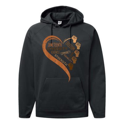 Juneteenth Heart Fists Black History Melanin Performance Fleece Hoodie