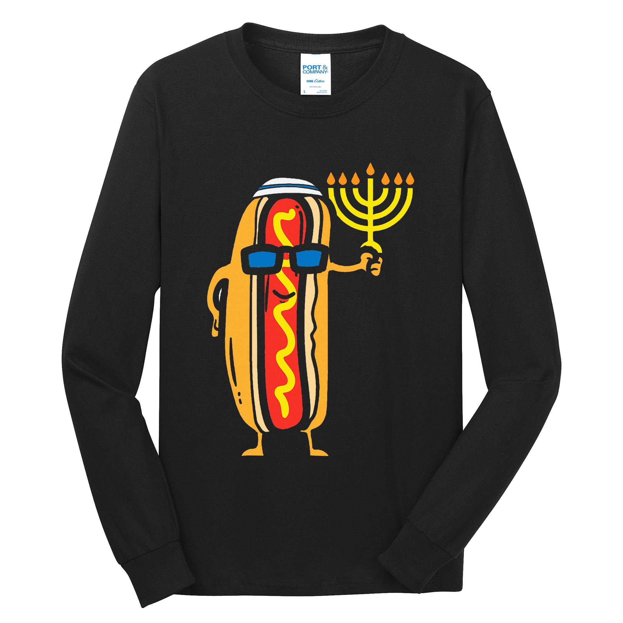 Jewish Hotdog Funny Food Hanukkah Pajamas Chanukah Pjs Us Tall Long Sleeve T-Shirt