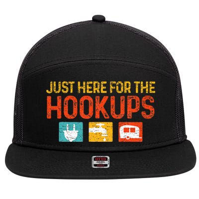 Just Here For The Hookups Motorhome Camping RV 7 Panel Mesh Trucker Snapback Hat