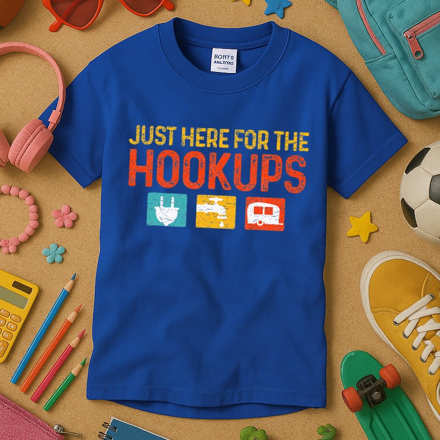 Just Here For The Hookups Motorhome Camping RV Kids T-Shirt