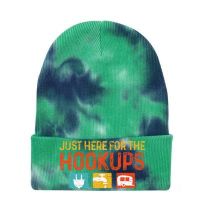 Just Here For The Hookups Motorhome Camping RV Tie Dye 12in Knit Beanie