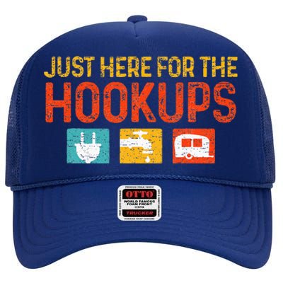 Just Here For The Hookups Motorhome Camping RV High Crown Mesh Back Trucker Hat