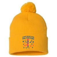 Just Here For The Wieners 4th Of July Funny Hot Dot Pom Pom 12in Knit Beanie