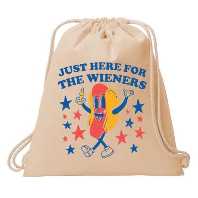 Just Here For The Wieners 4th Of July Funny Hot Dot Drawstring Bag