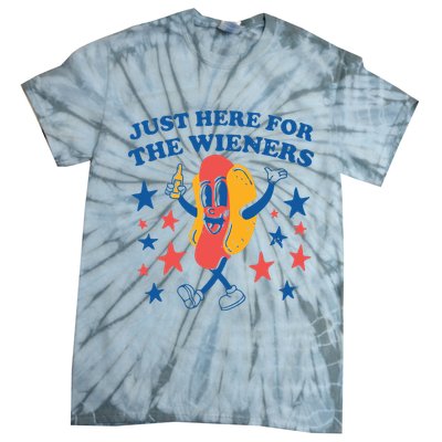 Just Here For The Wieners 4th Of July Funny Hot Dot Tie-Dye T-Shirt