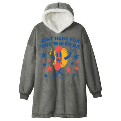 Just Here For The Wieners 4th Of July Funny Hot Dot Hooded Wearable Blanket