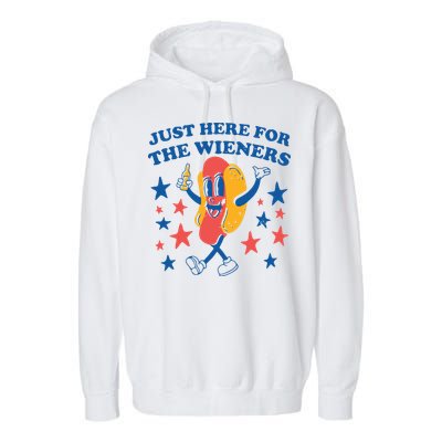 Just Here For The Wieners 4th Of July Funny Hot Dot Garment-Dyed Fleece Hoodie