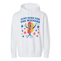 Just Here For The Wieners 4th Of July Funny Hot Dot Garment-Dyed Fleece Hoodie