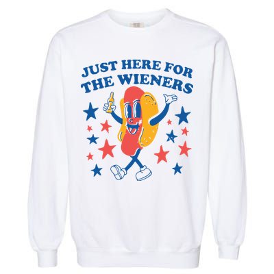 Just Here For The Wieners 4th Of July Funny Hot Dot Garment-Dyed Sweatshirt