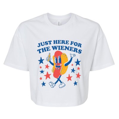 Just Here For The Wieners 4th Of July Funny Hot Dot Bella+Canvas Jersey Crop Tee