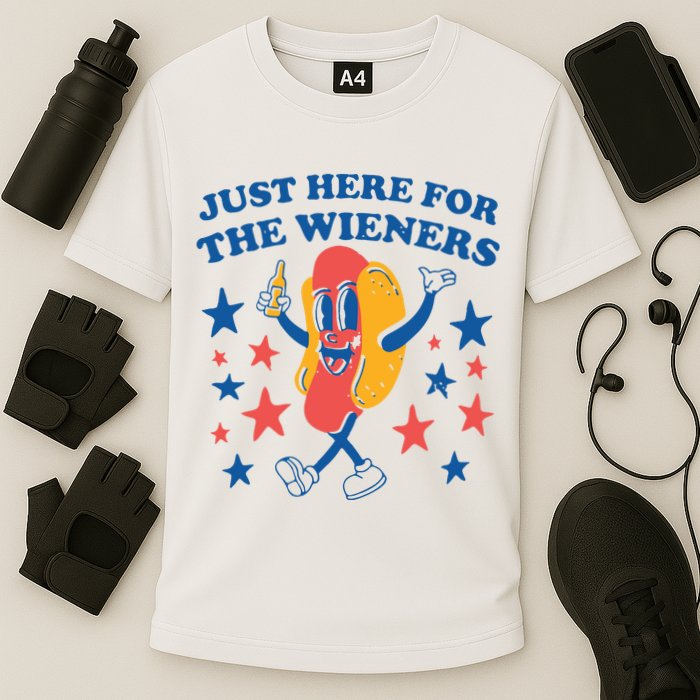 Just Here For The Wieners 4th Of July Funny Hot Dot Performance Shirt