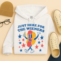 Just Here For The Wieners 4th Of July Funny Hot Dot Hoodie