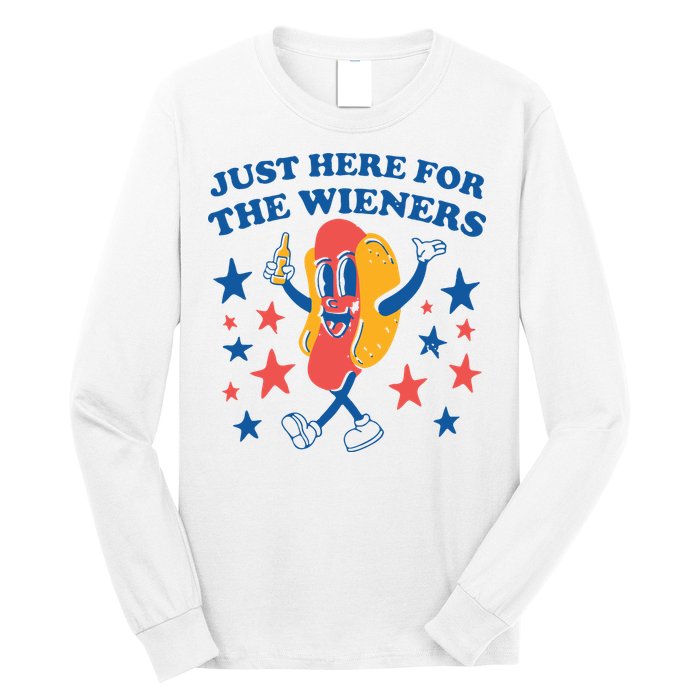 Just Here For The Wieners 4th Of July Funny Hot Dot Long Sleeve Shirt