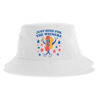 Just Here For The Wieners 4th Of July Funny Hot Dot Sustainable Bucket Hat