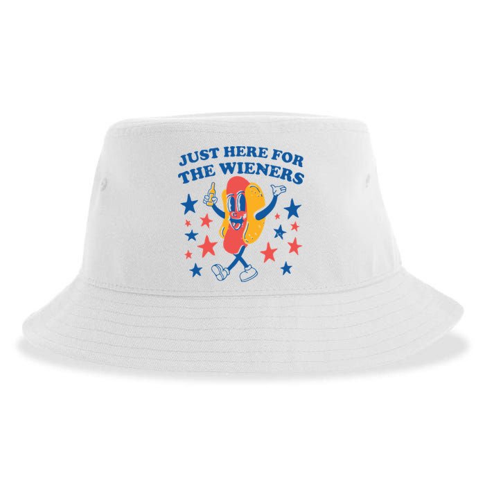 Just Here For The Wieners 4th Of July Funny Hot Dot Sustainable Bucket Hat