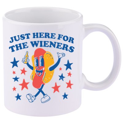Just Here For The Wieners 4th Of July Funny Hot Dot 11oz C Handle Ceramic Mug
