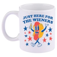 Just Here For The Wieners 4th Of July Funny Hot Dot 11oz C Handle Ceramic Mug
