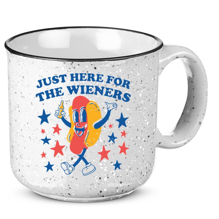 Just Here For The Wieners 4th Of July Funny Hot Dot 15oz Campfire Ceramic Mug