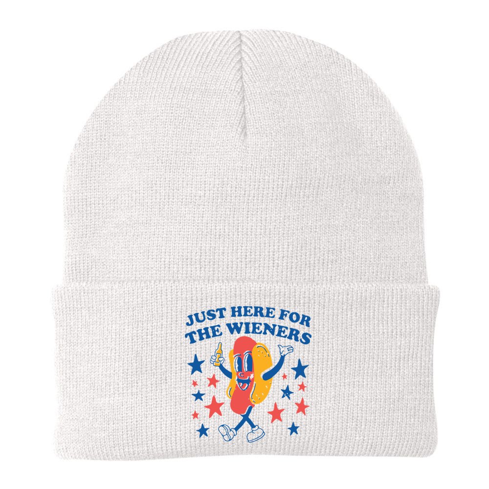 Just Here For The Wieners 4th Of July Funny Hot Dot Beanie