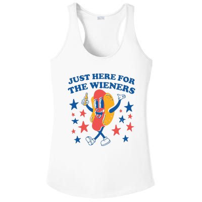 Just Here For The Wieners 4th Of July Funny Hot Dot Ladies PosiCharge Competitor Racerback Tank