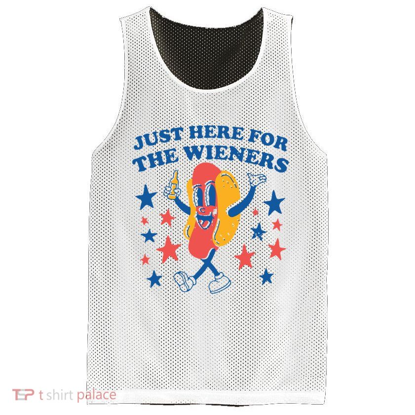 Just Here For The Wieners 4th Of July Funny Hot Dot Mesh Reversible Basketball Jersey Tank