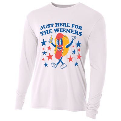 Just Here For The Wieners 4th Of July Funny Hot Dot Cooling Performance Long Sleeve Crew